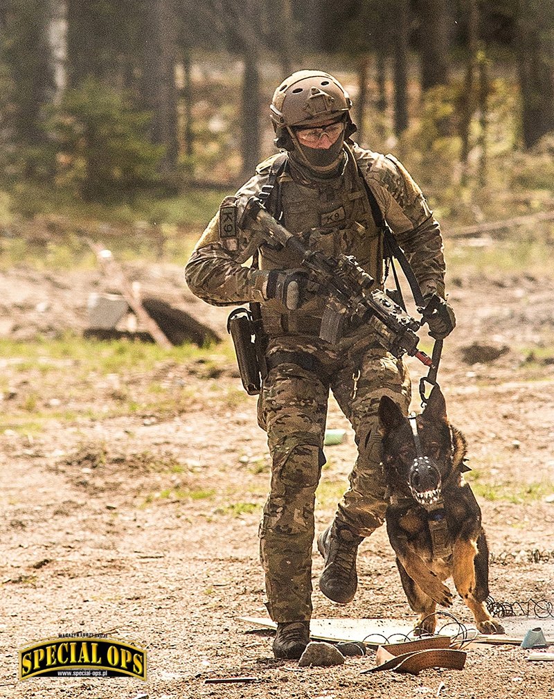 Operatorzy norweskiej jednostki
specjalnej MJK („SPECIAL OPS” 4/2013)
- pies bojowy i jego przewodnik.
W siłach zbrojnych Norwegii psy
wykorzystywane są również przez
jednostkę specjalną FSK z wojsk
lądowych i jegrów przybrzeżnych
KJK („SPECIAL OP.