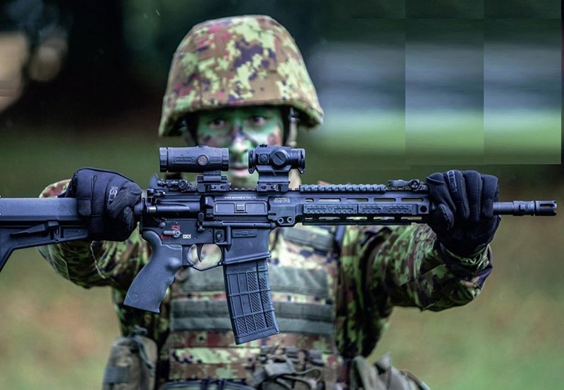 Nowa podstawowa broń żołnierzy estońskich to 5,56-mm kbk LMT MLCPS (MARS-P) z systemem tłokowym, celownikiem kolimatorowym Holosun 503 z przystawką powiększającą 3x HMX3 i tłumikiem GSL Technology
(część z granatnikami LMT GL) oraz 7,62-mm LMT MWS celow.