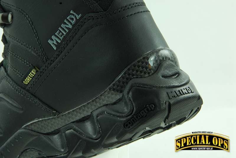 Podeszwa Contagrip wraz ze stabilizatorem pięty i śródstopia butów Black Anaconda. Firma Meindl zrezygnowała z czerwonego napisu z nazwą modelu podeszwy – od teraz jest on czarny.