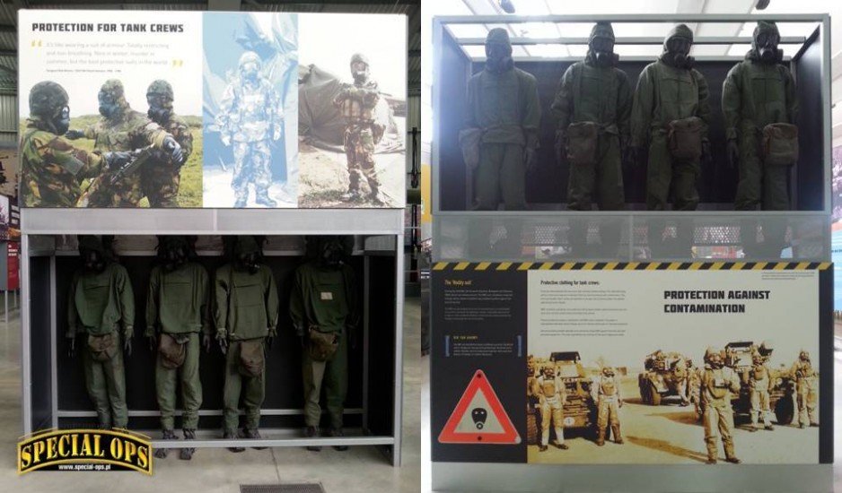 Ekspozycja środków ochrony przed bronią chemiczną - Muzeum Czołgów (The Tank Museum) w Bovington w Dorset.