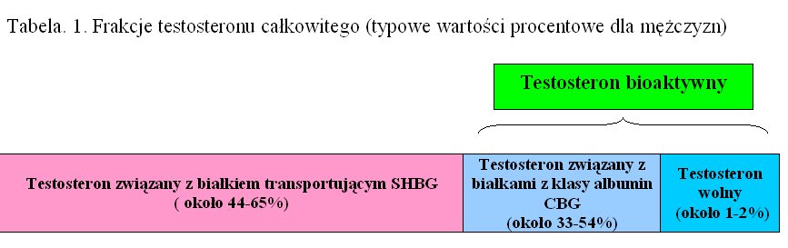 Tabela. 1. Frakcje testosteronu całkowitego (typowe wartości procentowe dla mężczyzn).