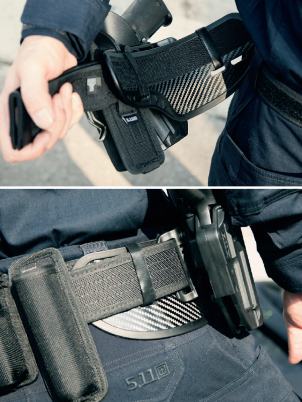 Wzmocnione szlufki przy spodniach taktycznych umożliwiają nosze pasa z dodatkowych wyposażeniem, tj. np. kabury z bronią służbową, ładownicami z dodatkowymi magazynkami itd.