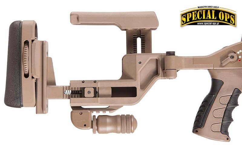 Kolba SSG M1 jest wszechstronnie regulowana, wyposażona w rozkładany wspornik-monopod, a w położeniu złożonym blokuje i chroni rączkę zamkową  (1). Zdjęcie: Steyr Mannlicher AG/Steyr Arms, Bundesheer, BMI, MORH