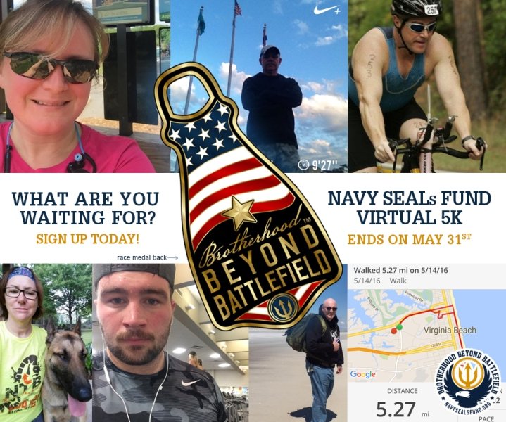 Virtual 5K - akcja zwiększania świadomości i zbierania środków na US Navy SEALs Fund w ramach pokonywania wyznaczonych odcinków trasy na rowerze, w biegu, w pływaniu itp. / Virtual 5K - fundraising event to get others involved with raising awareness and .