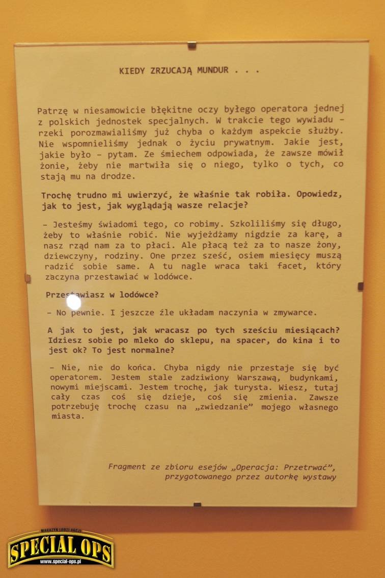 "Polskie Wojska Specjalne - wystawa zdjęć i pamiątek" - Centrum Weterana Działań Poza Granicami Państwa - Warszawa, 29 listopada 2016 - 28 lutego 2017.