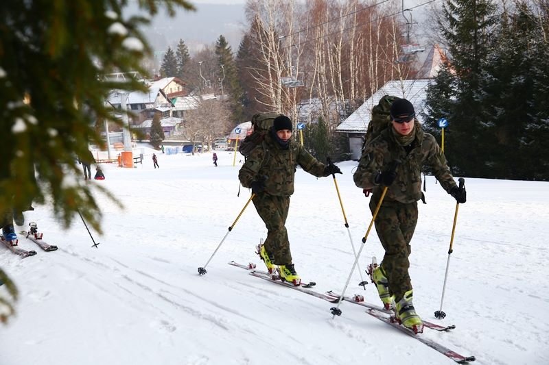 dwóch żołnierzy na nartach biegowych