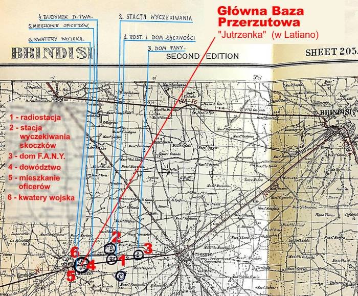 Mapa z zaznaczoną lokalizacją Głównej Bazy Przerzutowej
